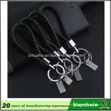 Black Weave Leather Keychain